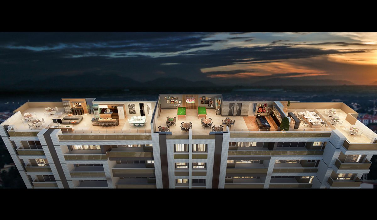 SkyFun com WineBar, Salão Gourmet, Pub Sport Bar e Pizza & Grill Lounge na cobertura