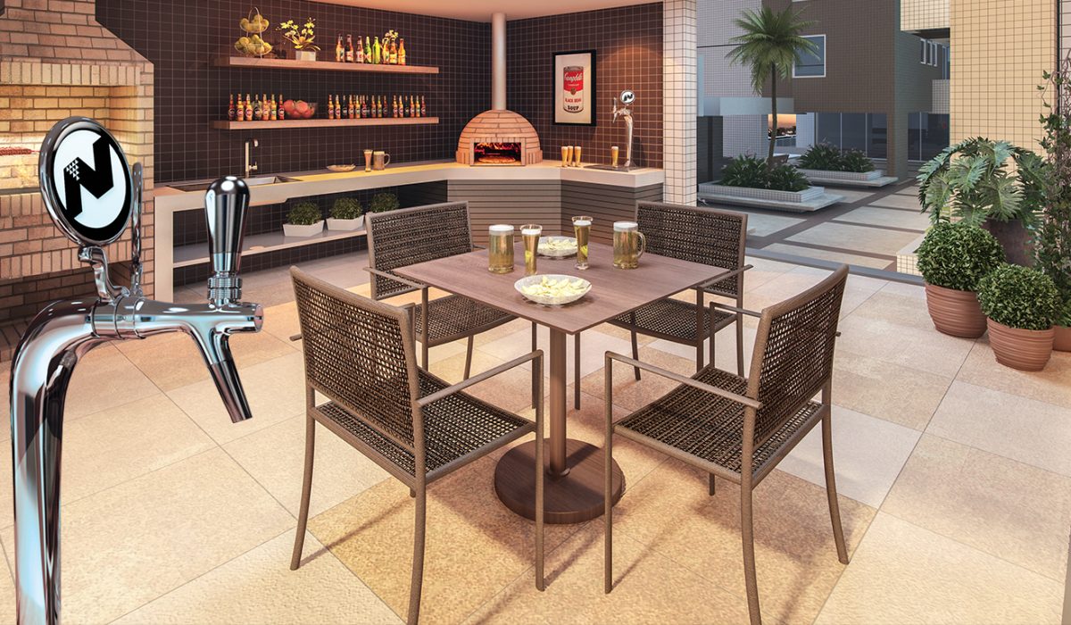 Deck Gourmet com chopeira, equipado e decorado