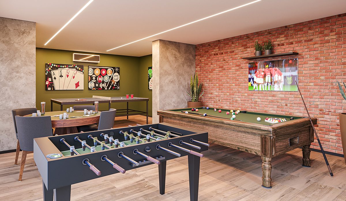 Salão de Jogos equipado e decorado