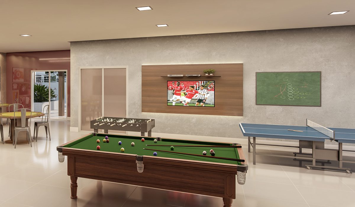 Salão de Jogos equipado e decorado